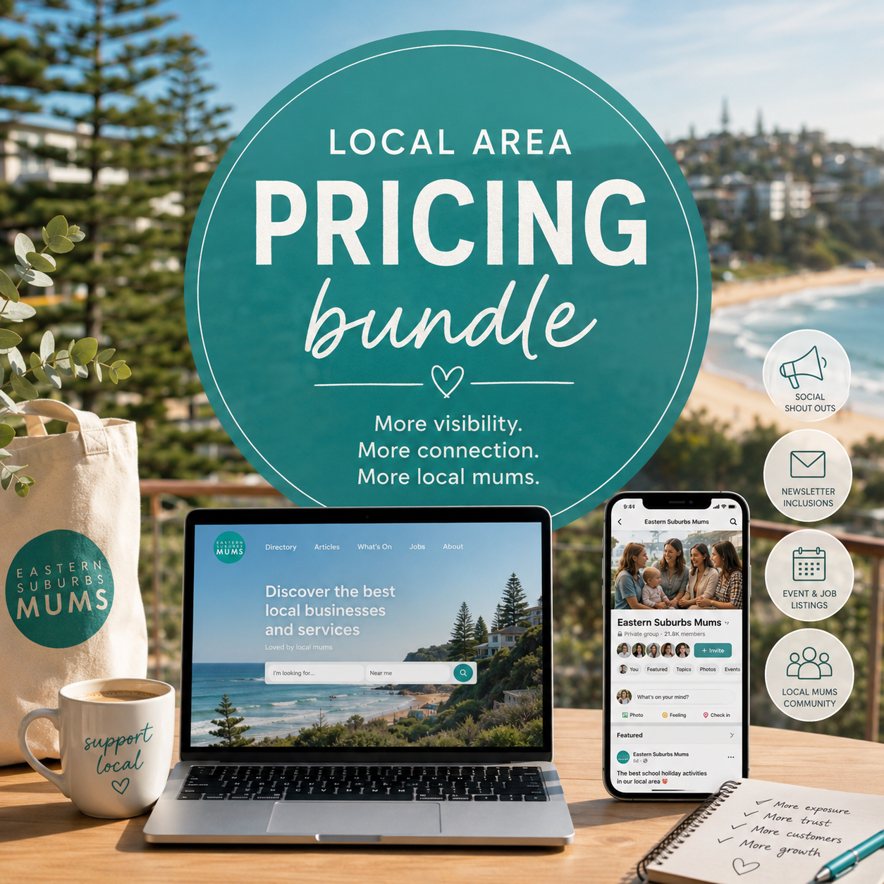 Pick four social marketing products to advertise to eastern suburbs mums