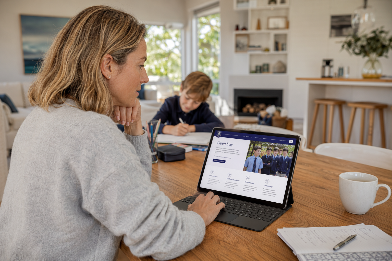 Parent researching private school open days and enrolment options for children in Sydney’s Eastern Suburbs