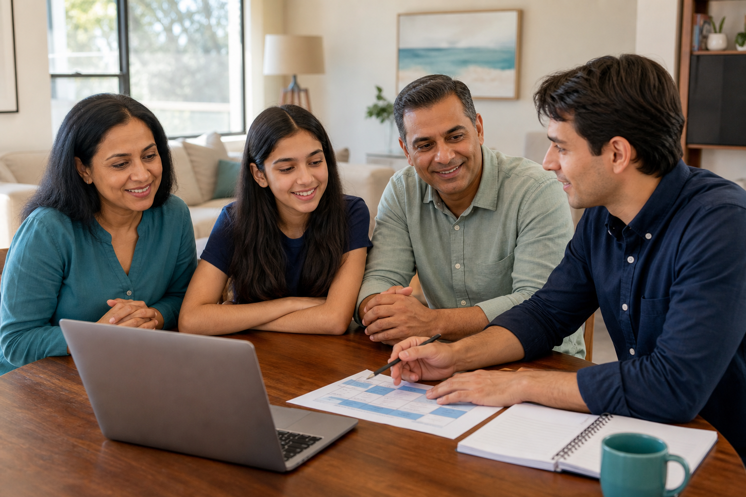 Family discussing a personalised tutoring plan with an education provider