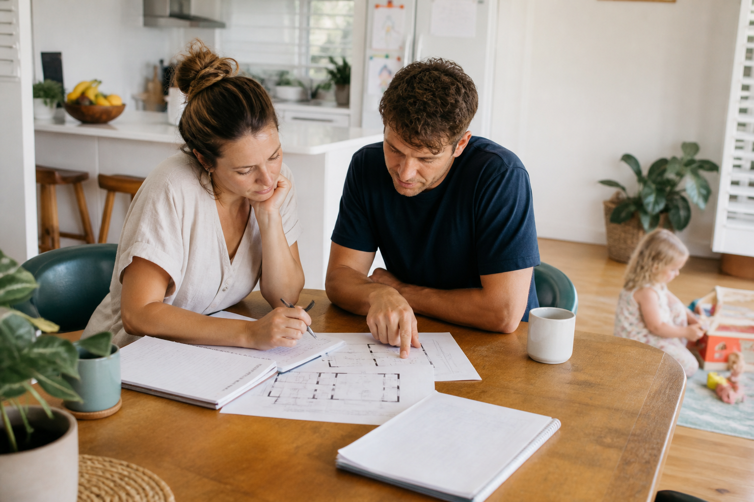 Eastern Suburbs family reviewing a property plan at home
