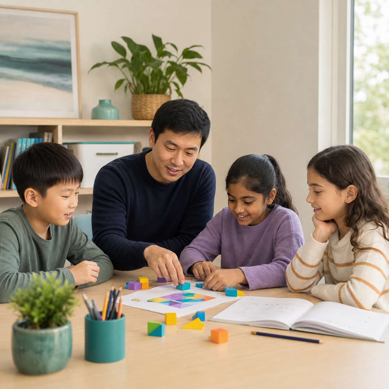 Children developing reasoning skills with a local education tutor