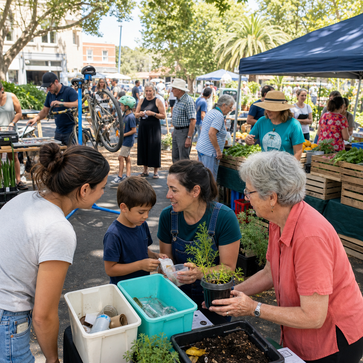 Families visiting a local farmers and makers market in Sydney's Eastern Suburbs