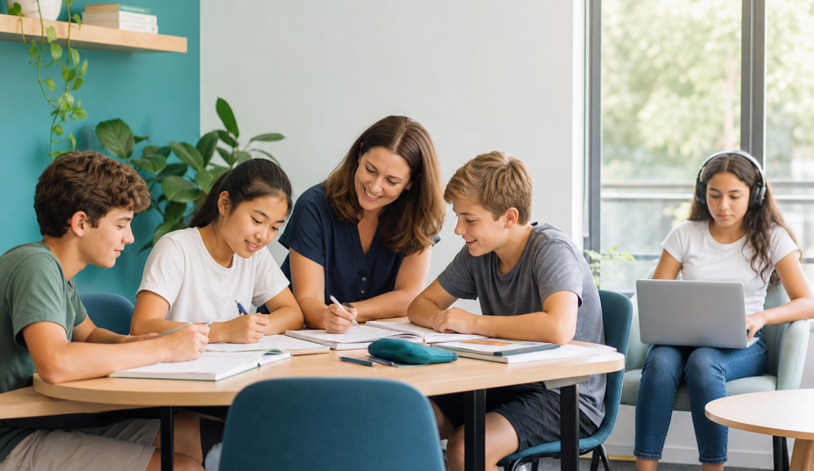Tutor working with a small group of students in Sydney’s Eastern Suburbs