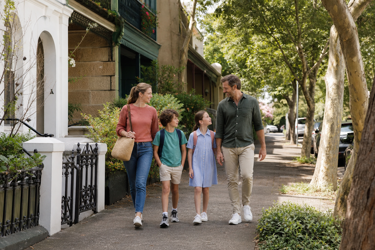 Family outside a home in Sydney’s Eastern Suburbs