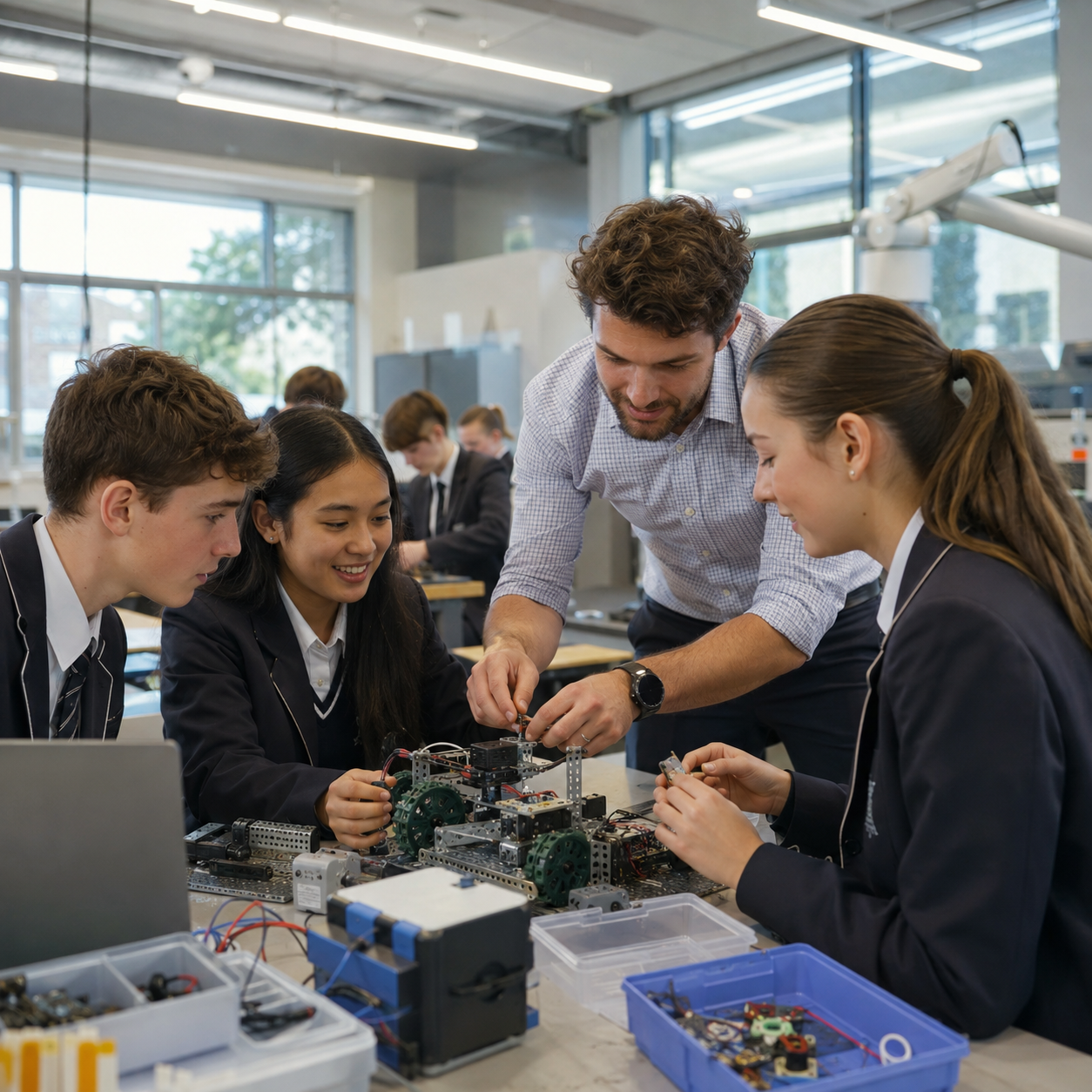 Independent high school students taking part in a STEM and robotics class in Sydney’s Eastern Suburbs