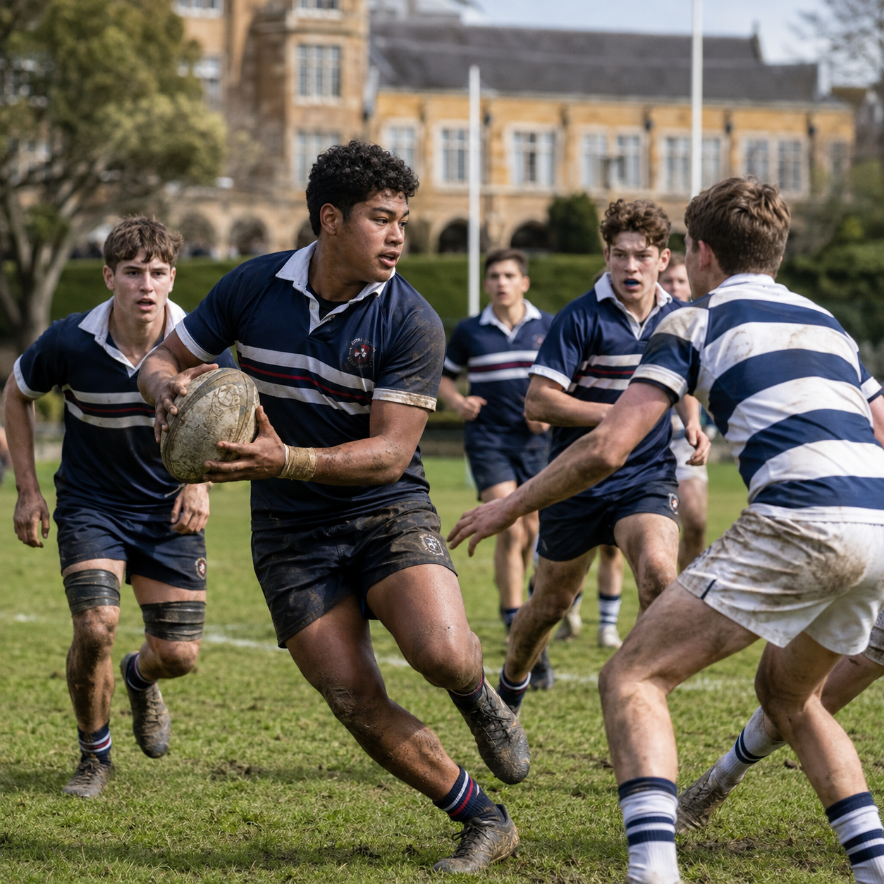 Private school boys playing rugby on a school field in Sydney’s Eastern Suburbs
