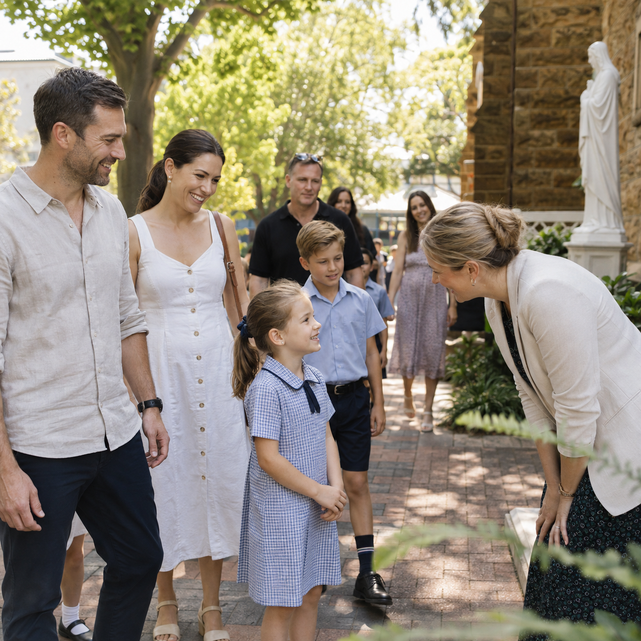 Family attending a Catholic primary school open day in Sydney’s Eastern Suburbs