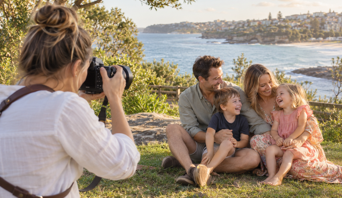 Family photographer taking a portrait of a family in Sydney’s Eastern Suburbs
