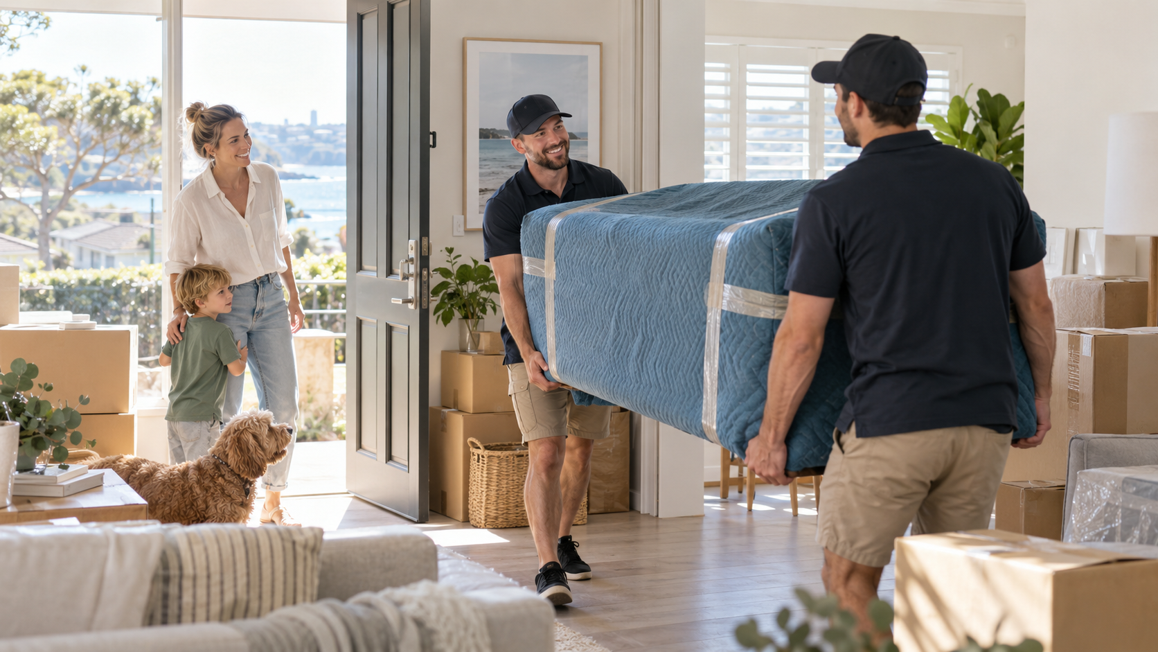 Professional removalists helping an Eastern Suburbs family move into their new home